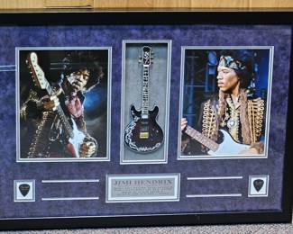 Jimi Hendrix Color Photo & Mini Guitar Display