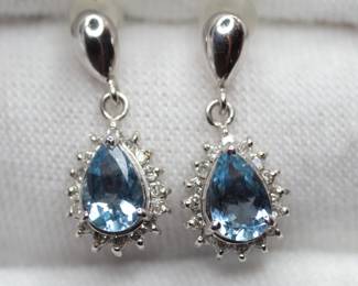 PLATINUM DIAMOND AND AQUAMARINE EARRINGS