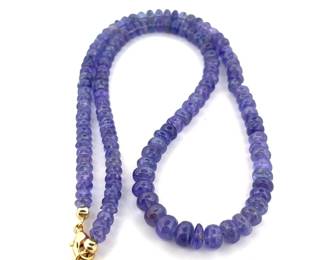 14K GOLD CLASP TANZANITE BEADED NECKLACE