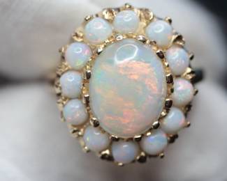 14K GOLD OPAL HALO RING