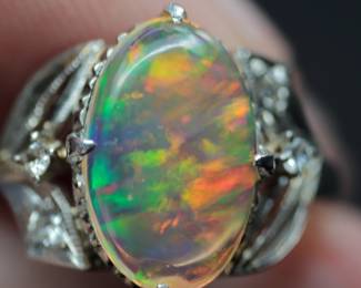 PLATINUM AND DIAMOND MEXICAN OPAL RING