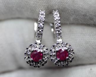 14K WHITE GOLD DIAMOND AND RUBY EARRINGS