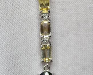 18k WHITE GOLD GREEN & YELLOW SAPPHIRE PENDANT NECKLACE