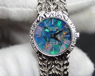 STERLING SILVER OPAL MOSIAC DIAL WATCH WITH DIAMONDS WALTHAM