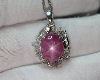 PLATINUM STAR RUBY UNHEATED WITH DIAMONDS NECKLACE PENDANT