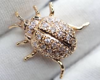 DIAMOND LADYBUG BROOCH 14K YELLOW GOLD