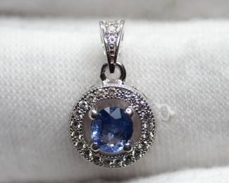 SAPPHIRE AND DIAMOND PENDANT STERLING SILVER