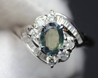 PLATINUM DIAMOND AND ALEXANDRITE RING