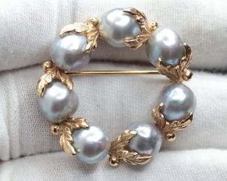 14K GOLD PEARL BROOCH PIN