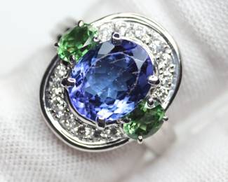 TANZANITE DIAMOND TSAVORITE PLATINUM RING