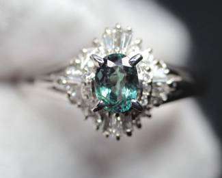 ALEXANDRITE AND DIAMOND PLATINUM RING