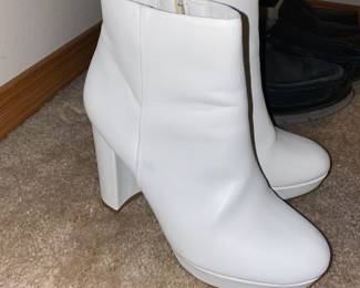 White Leather High Heeled Ankle Boots