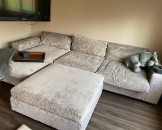 Tan Velvet/Microfiber Sectional with Ottoman
