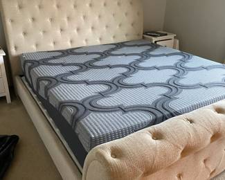 Cream Tufted Sleigh Bed Frame with Mattress