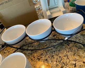 3 Bowl Serving Set with Metal Holder