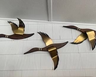 MCM Flying wood and brass ducks

