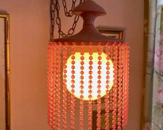 Vintage beaded hanging swag lamp