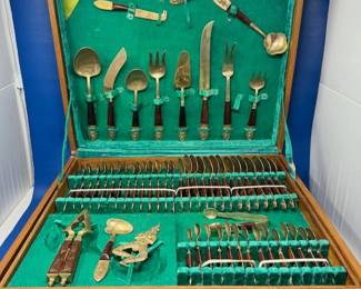Authentic antique bronze Thailand flatware set 1950s