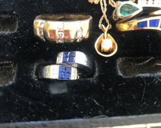 18k gold earring’s diamond pendent, 14k gold ring w Emerald gold ring w opals