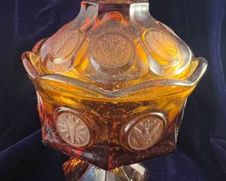 Fostoria Glass amber coin spot pedestal candy dish