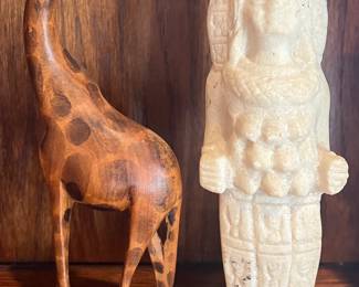 Carved Giraffe & Soapstone Figure