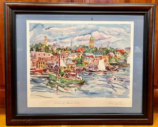 "Mid Morning Gloucester Harbor" Lithograph 53/100, Signed