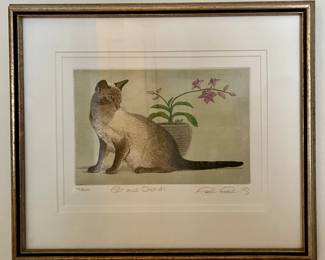 Signed "Cat and Orchids" Lithograph 145/400