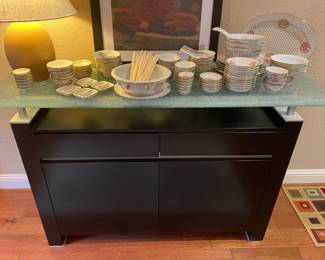 Modern style black console with glass top