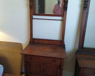 Antique Oak wash stand and dresser shown with mirrors attached  Part of 3 piece set 