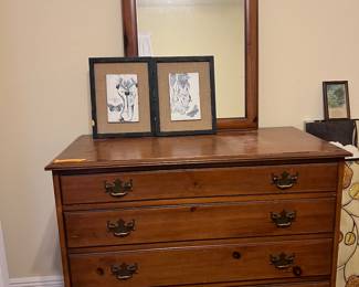 Antique 4 drawer pine chest and mirror
