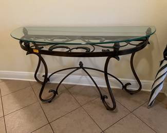Iron table with glass top table