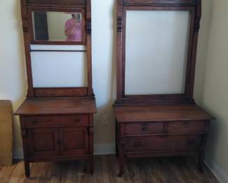 Antique Oak wash stand and dresser shown with mirrors attached 