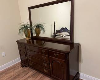 Ethan Allen King size bed, dresser , mirror and chest of drawers