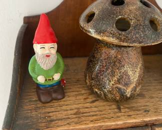 Vintage gnome and ceramic mushroom flower frog