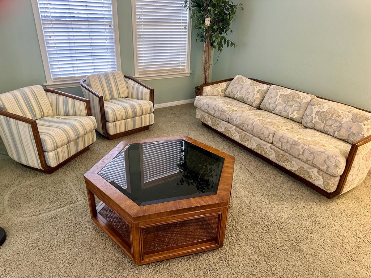 Original Upholstery MCM Sofa and Chairs.