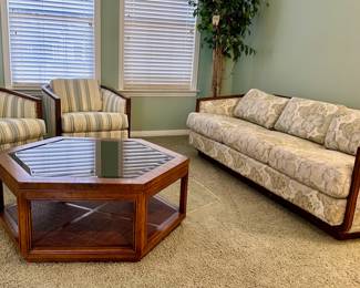 What a great MCM room.  This furniture has been in a formal Living Room since the early 70's and rarely used.  All original.  This is the real McCoy!