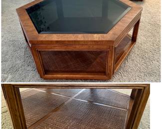 $195.00 MCM Octagon Coffee Table with Cane on the bottom shelf