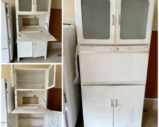 $125.00 - Adorable Hoosier style cabinet with frosted windows. Needs some love but so cute and rustic with a lot of country charm.  