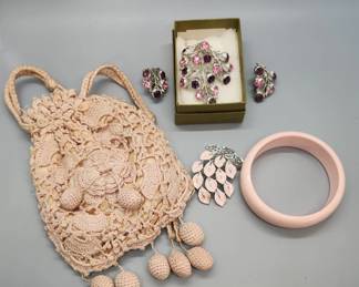 Pink goodness  with Sarah Coventry Brooch and Earrings.