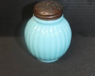 Victorian Blue Milk Glass Ribbed Shaker