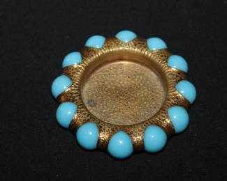 1930’s Vintage Fisher Jewel Tray Ashtray Aqua Blue Marbles