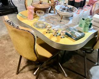 Items Located In The Basement ~ Tons of Vintage Items ~ Vintage 1950's Yellow & Gray Formica & Chrome Kitchen set ~ As Found