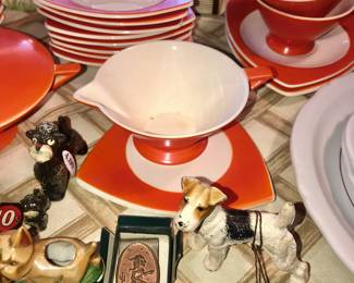 Items Located In The Living Room ~ Vintage 1930's Salem Tricorn Mandarin Triangular China Set ~ So Cool