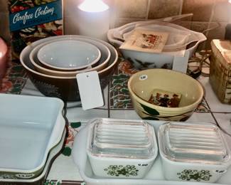 Items Located In The Kitchen ~ Vintage Pyrex & Fire King Nesting owl Sets & Casserole Dishes