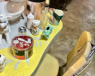 Items Located In The Basement ~ Tons of Vintage Items ~ Vintage 1950's Yellow & Gray Formica & Chrome Kitchen set ~ As Found