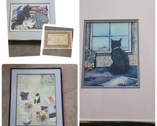 Trio of Signed by Artists Cat Prints