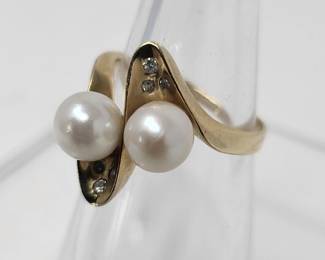 14k Genuine Pearl Diamond Accent Ring