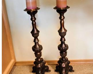 Pair of 23in T Baroque Style Brass Candle Holders