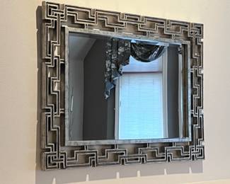 Silver Black Modern Geo Antiqued Framed Mirror 40in x 30in