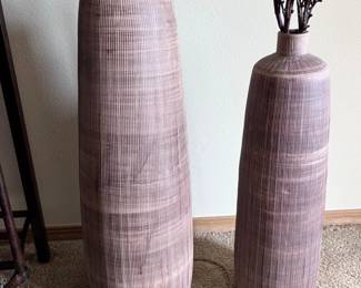 Two Slender Etched Matt Sandstone Vases $300